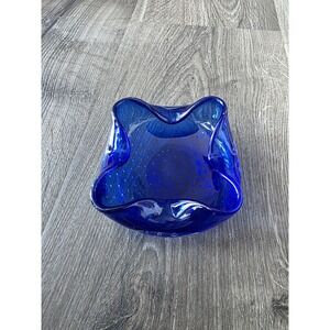 Murano Art Bullicante Ashtray / Bowl in Solid Glass Cobalt Blue Vintage